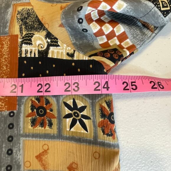 Vintage Ship 'n Shore Gray Brown Graphic India Button Short Sleeve Blouse XL - Picture 8 of 9